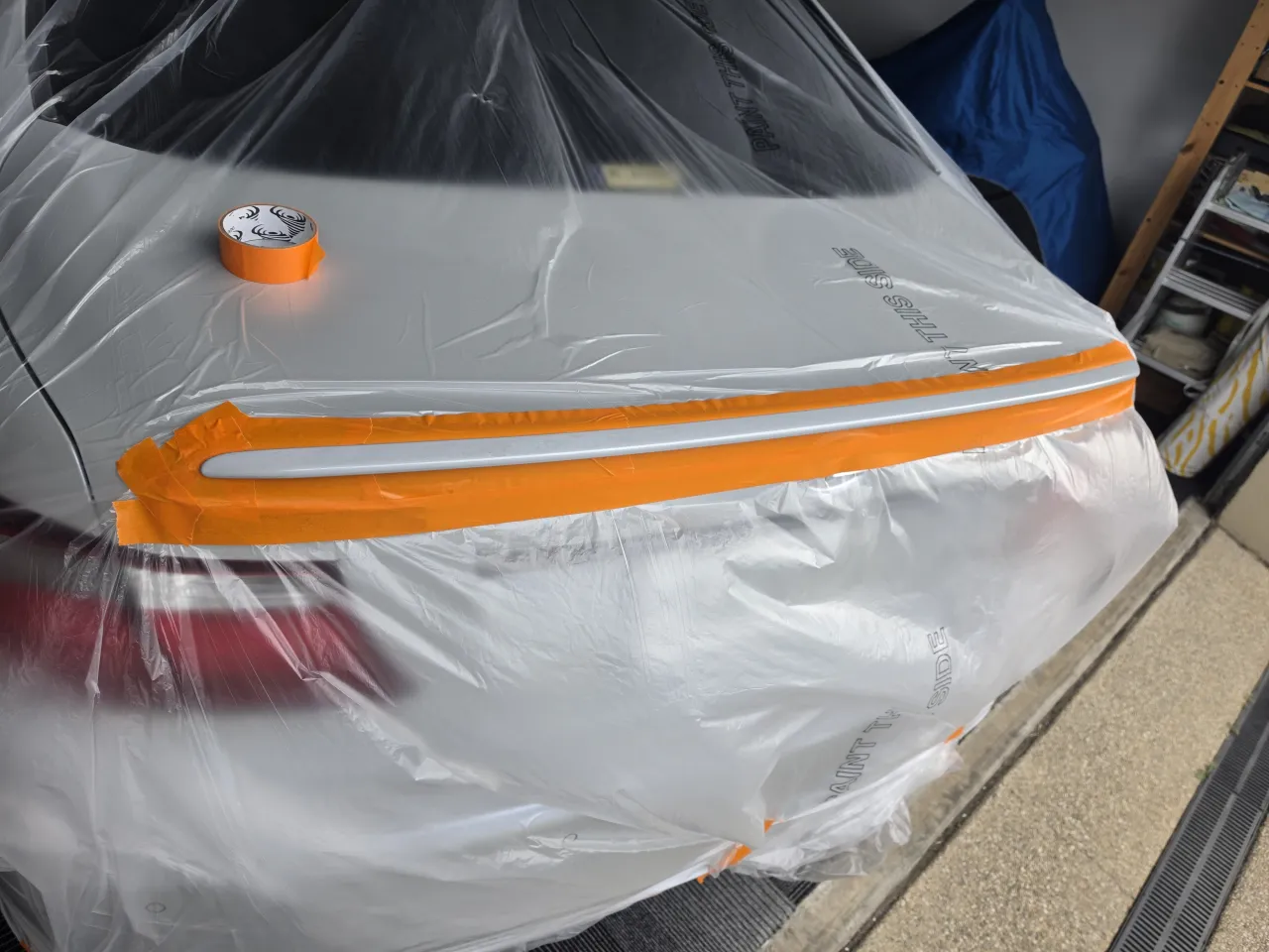 Lexus LS460 boot masked and plastic-sheeted to stop overspray in Mernda
